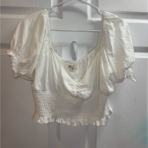 Billabong White Smocked Puff Sleeve Crop Top